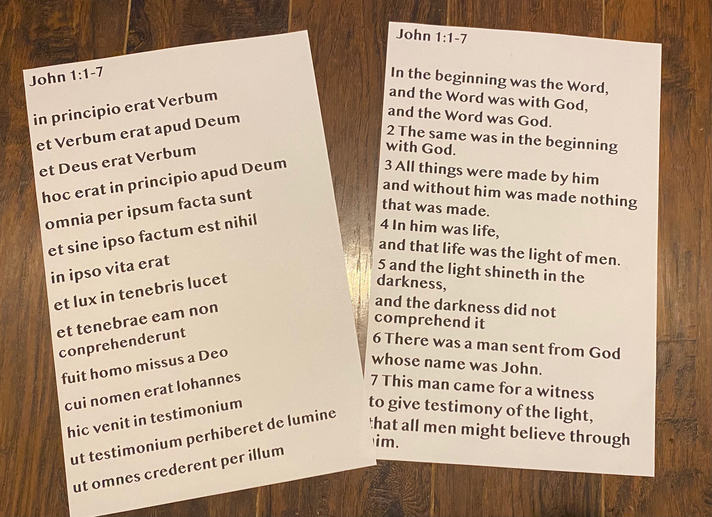 John 1:1-7 Latin and English full passage - 1 sign