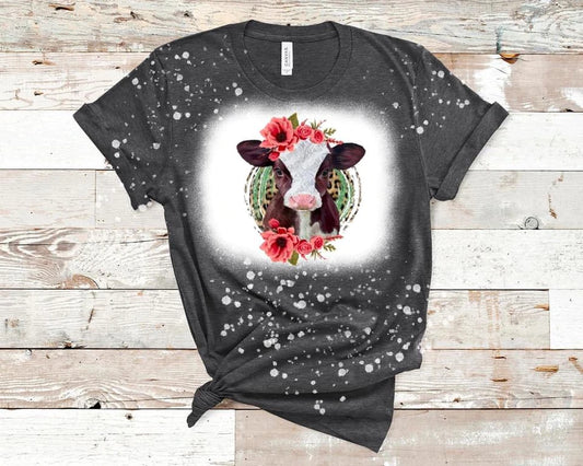 Pink floral cow-  Bleached