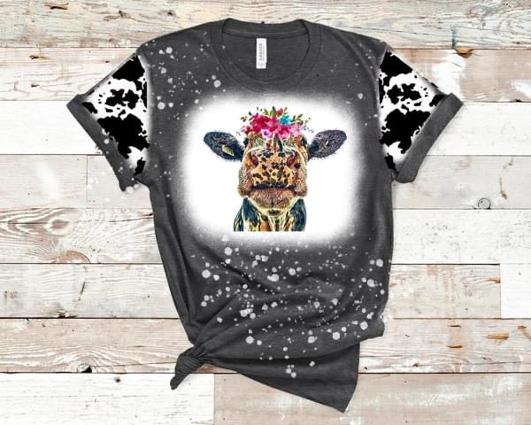 Floral cow with sleeves-  Bleached