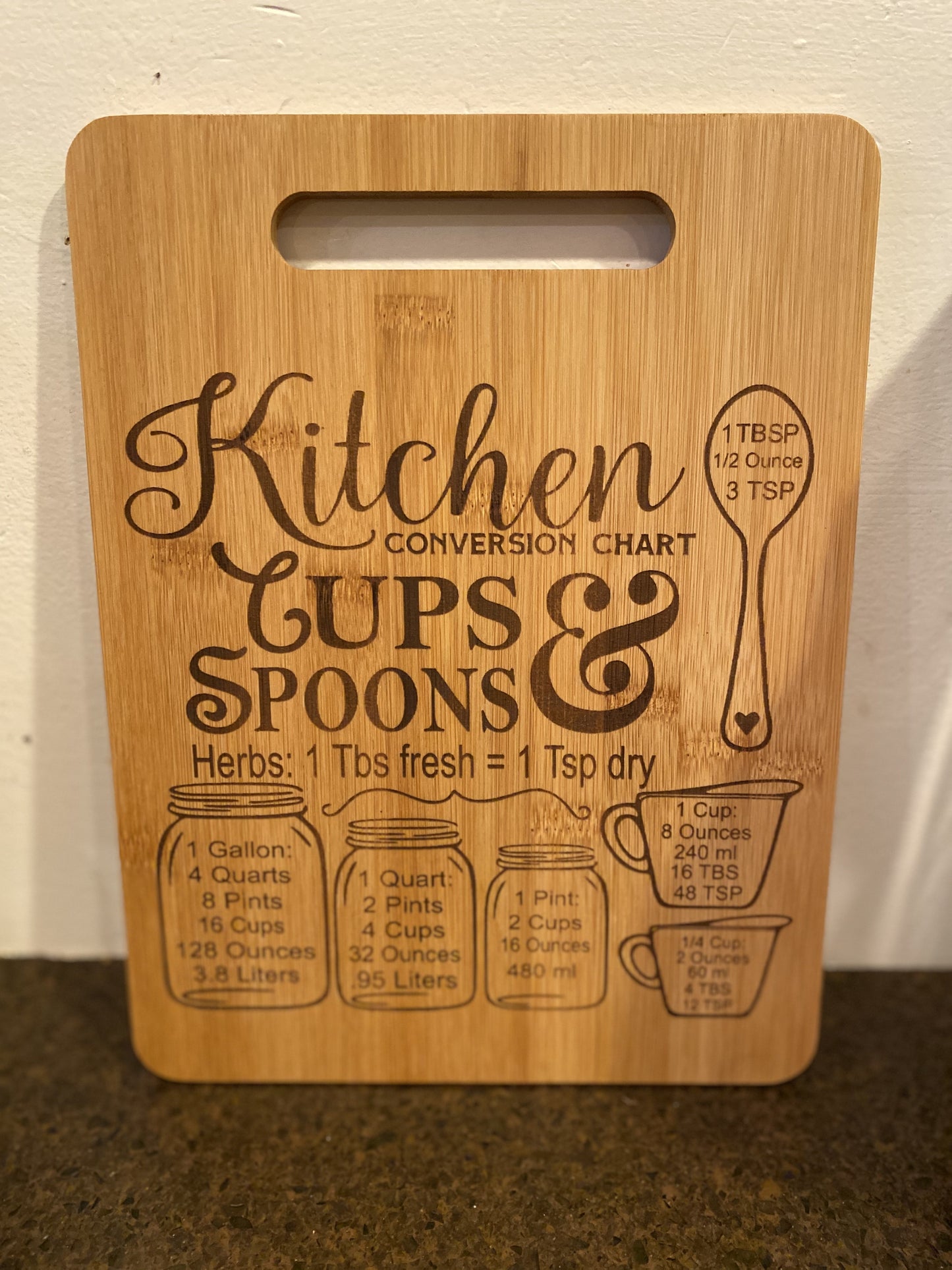 Kitchen measurements cutting board - wood burned - MINI