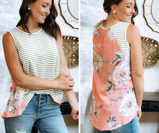 Floral and Stripes Tank