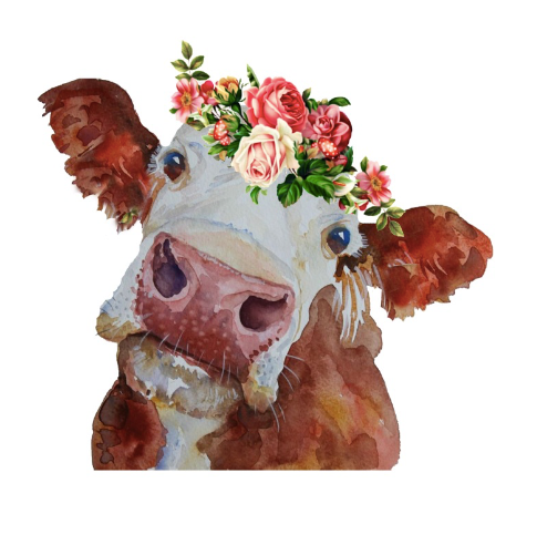 Red Cow with Flowers